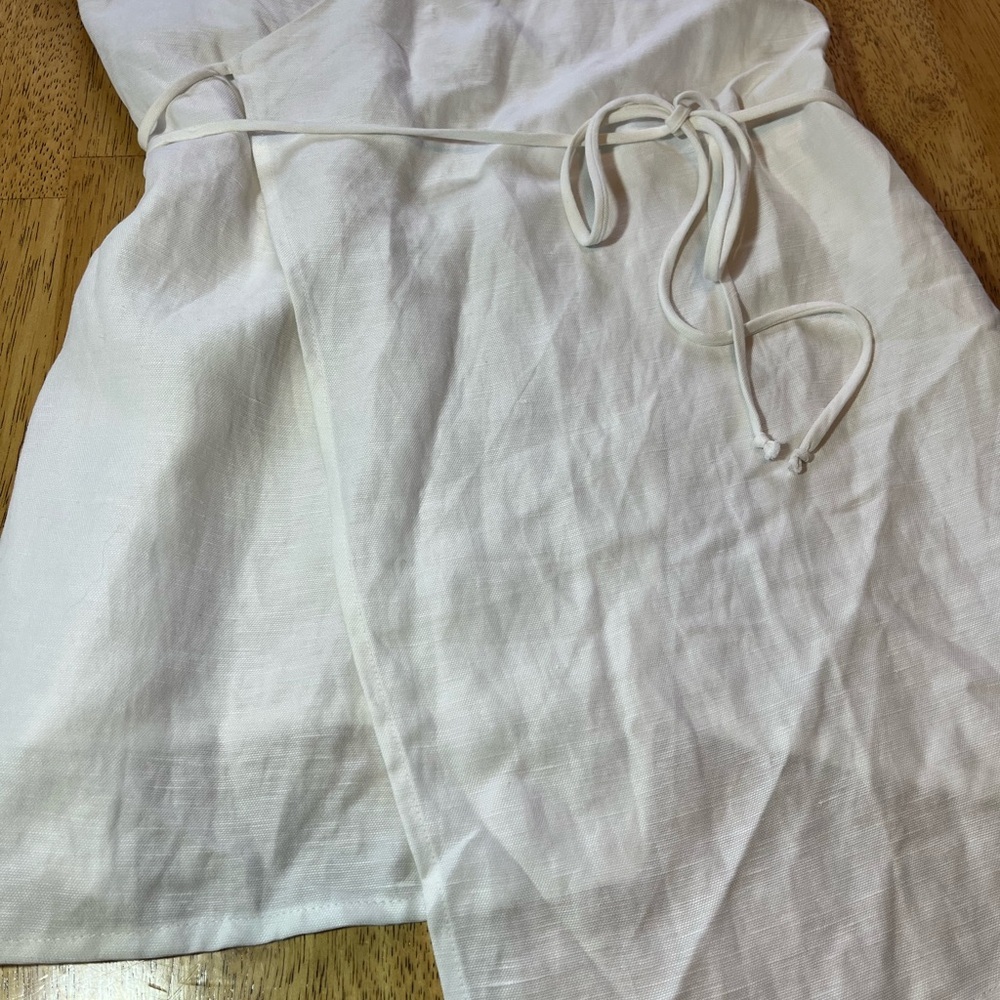 Reformation Linen Wrap Dress Cruz White Mini Large NWT *Altered - Picture 4 of 8